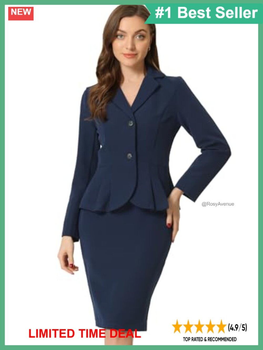 Women's 2 Piece Skirt Suit Set Peplum Blazer Ruffle Hem Office Wear